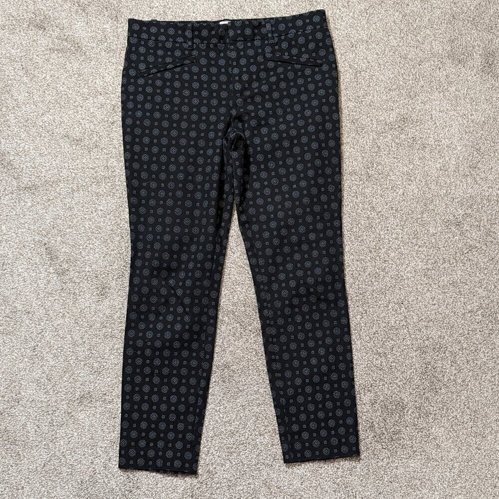 Women's GAP Skinny Ankle, Black Print Casual Stretch Mid Rise Zip Pants; Size 8